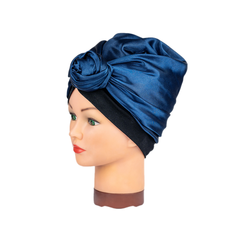 TURBAN EN SATIN BLEU NUIT