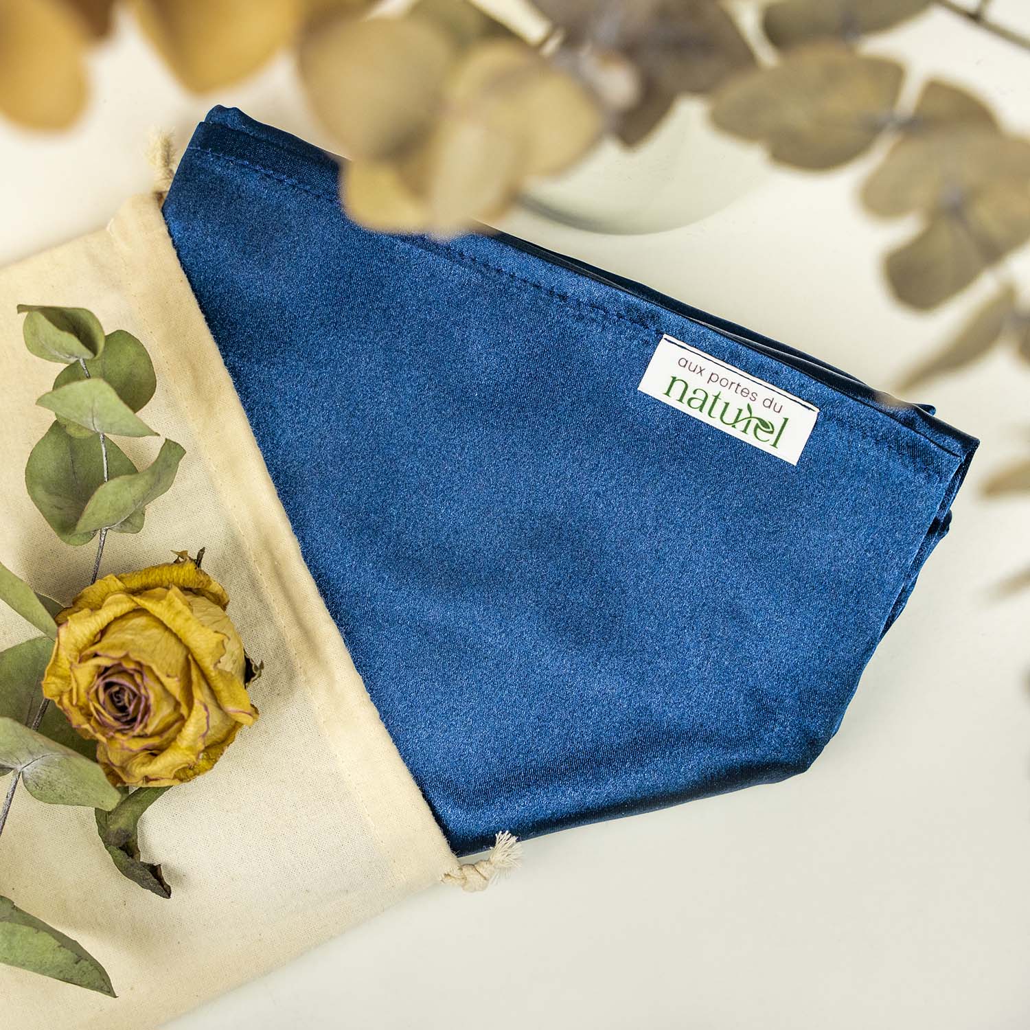 TAIE D'OREILLER EN SATIN BLEU NUIT
